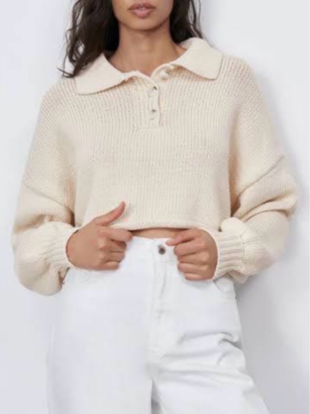 Zara Cropped Knit Polo Sweater Size L